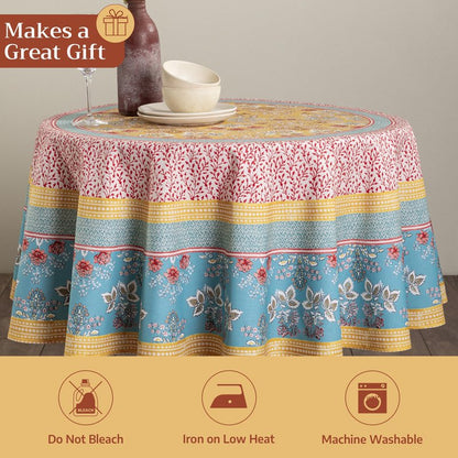 Maison d' Hermine Table Cloth Round Table 100% Cotton 69 Round Inches Tablecloth Reusable Decorative for Dining Kitchen Room Farmhouse Home Gifts for Mothers Day Spring Summer - Marquise