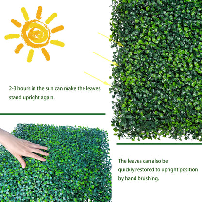 ODTORY Artificial Grass Wall Panel Backdrop,10 X 10 in 25P(17.5 sqft) UV-Anti Greenery Boxwood Panels for Indoor Outdoor Green Wall Decor & Ivy Fence Covering Privacy
