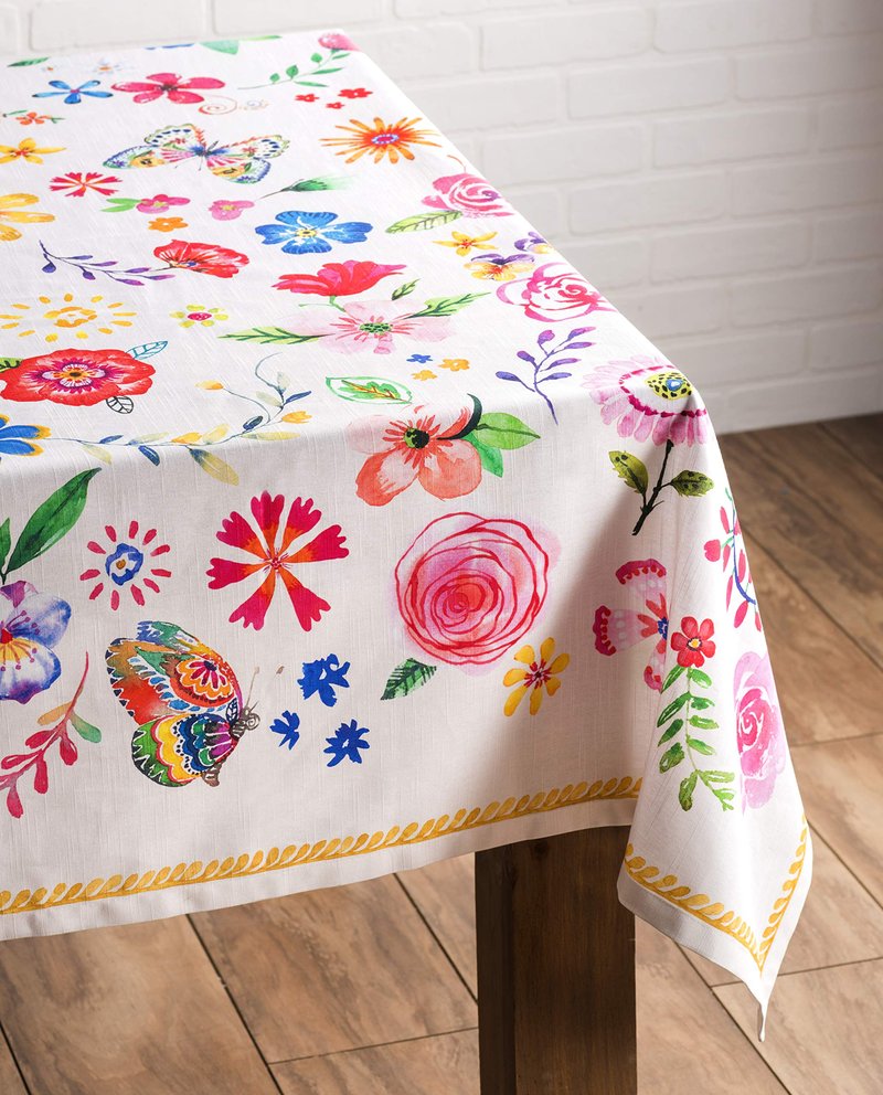 Maison d' Hermine Table Cloth Rectangle Table 100% Cotton 54 x 72 Inches Tablecloth Reusable Decorative for Dining Kitchen Farmhouse Home Gifts for Mothers Day Spring Summer - Happy Florals - Sweety
