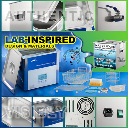 ZKI 10L Digital Ultrasonic Cleaning Machine, Adjustable Heater/Intensity/Timer Ultrasonic Cleaner, Degas Mode, Low-Noise, 12+ Hrs Run Time, Ideal for Jewelry, Lab, Glasses, Dentures, Ind. (110V/600W)