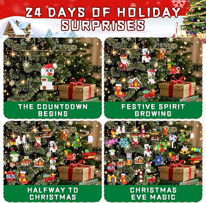 Christmas Ornaments Advent Calendar 2025 Building Block Sets 24 Packs Xmas Tree Ornament to Build Holiday Decoration Toy Compatible with Christmas Sets Stocking Stuffer Gift for Boy Girl Age 6+