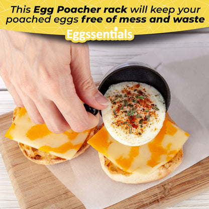 Eggssentials Egg Poacher Insert Stainless Steel Poached Egg Cooker Eggs Poaching Cup PFOA Free Egg Poachers Nonstick, 9 inches Rack, 6 Poached Cups