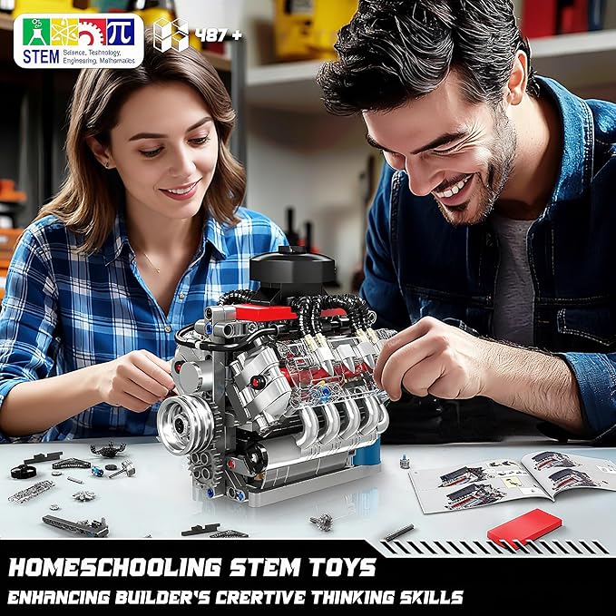 Mould King 10171 V8 Engine Model Kit Mini V8 Engine Kits That Runs Build Your Own Car Model Engine with Motor Collectible Building Blocks for Adults DIY STEM Construction Toys for Display