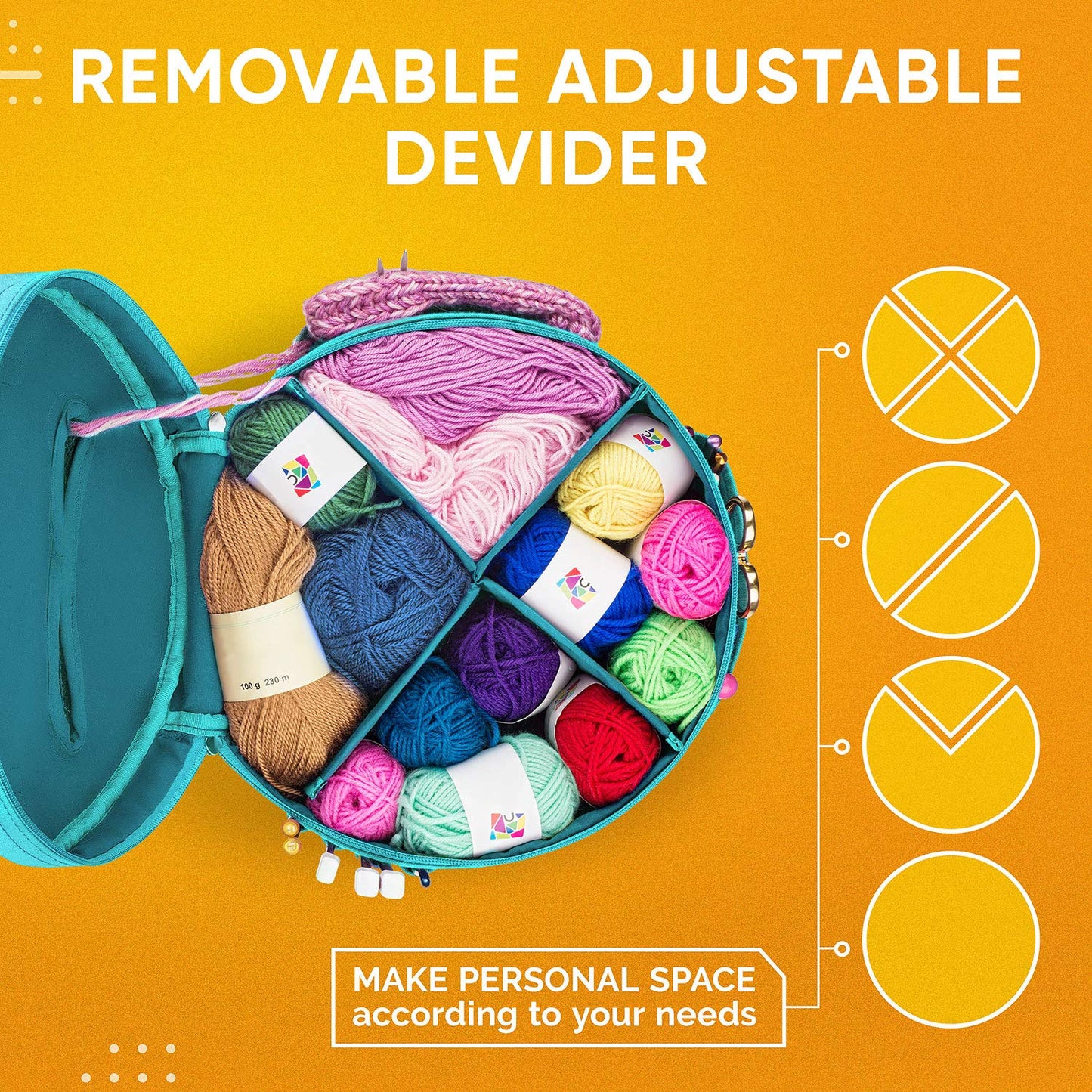 Knitting Bag Yarn Storage - Durable Canvas Yarn Bag - Yarn Organizer Crochet Bag with Knitting Accessories Case