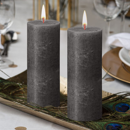 BOLSIUS 6 Pack Black (Stormy Gray) Rustic Pillar Candles - 2.75 X 7.5 Inches - Premium European Quality - Includes Natural Plant-Based Wax - Unscented Dripless Smokeless 85 Hour Home Decor Candles