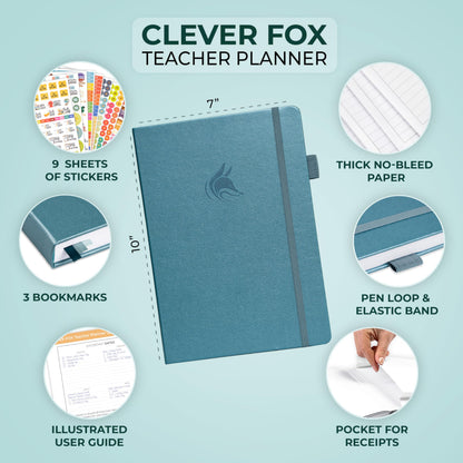 Clever Fox Teacher Planner – School Year Planner with Calendars & Lesson Plans – Teacher Plan Book for Classroom & Homeschool Organization - Undated, 7x10″, Hardcover (Aquamarine)