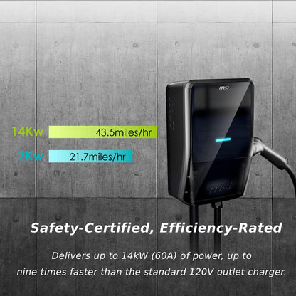 MSI EV Life NACS Hardwired, Level 2 Charger, 240V, 60A, 14.4 kW, IP55 Rated-Water and dust Resistant, IK08 Impact Resistant, UL2594 Certified, Energy Star, 5 Years Warranty