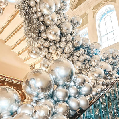 PartyWoo Silver Balloons 100pcs Different Sizes of 18 12 10 5 Inch Silver Balloon Arch Kit Garland for Birthday Graduation Bachelorette Engagement Bridal Shower Wedding Party Decorations Silver-G102