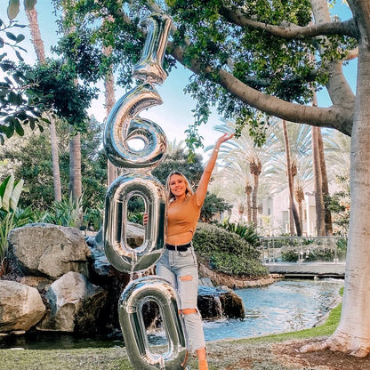 40 Inch Silver Foil Balloon Number 0, Giant Self Inflating Number Balloons 0-9 for Men Women, Digital 0 Helium Balloons Set for Girls Boys 4th Birthday Anniversary New Year Party Decorations Supplies