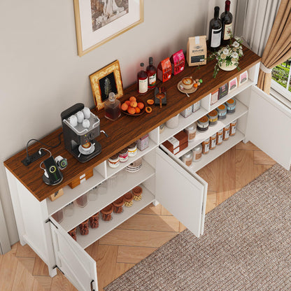 knoworld 63'' Buffet Sideboard with Storage with Power Outlets & LED Light 4 Doors, Large Farmhouse Kitchen Storage Cabinet Wood Coffee Bar Cabinet Buffet Table for Kitchen, Dining Room, Entryway
