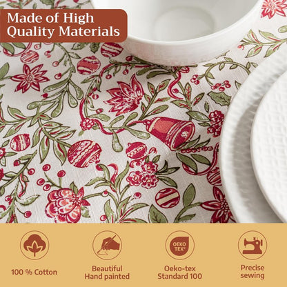 Maison d' Hermine Table Cloth Square Table 100% Cotton 54 x 54 Inches Fall Tablecloth Reusable Everyday Use for Thanksgiving Christmas Decorations Dining Farmhouse Party (Reveillon Au Jardin)