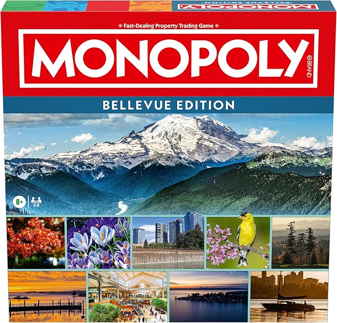 Monopoly Board Game – Bellevue WA Edition: 2-6 Players Family Board Games for Kids and Adults Board Games for Kids 8 and Up Great for Game Night