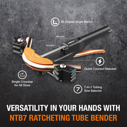 NAVAC NTB7 Ratcheting Tubing Bender for HVAC - Soft Copper Bender for Sizes 1/4, 5/16, 3/8, 1/2, 5/8, 3/4, 7/8 Inch OD