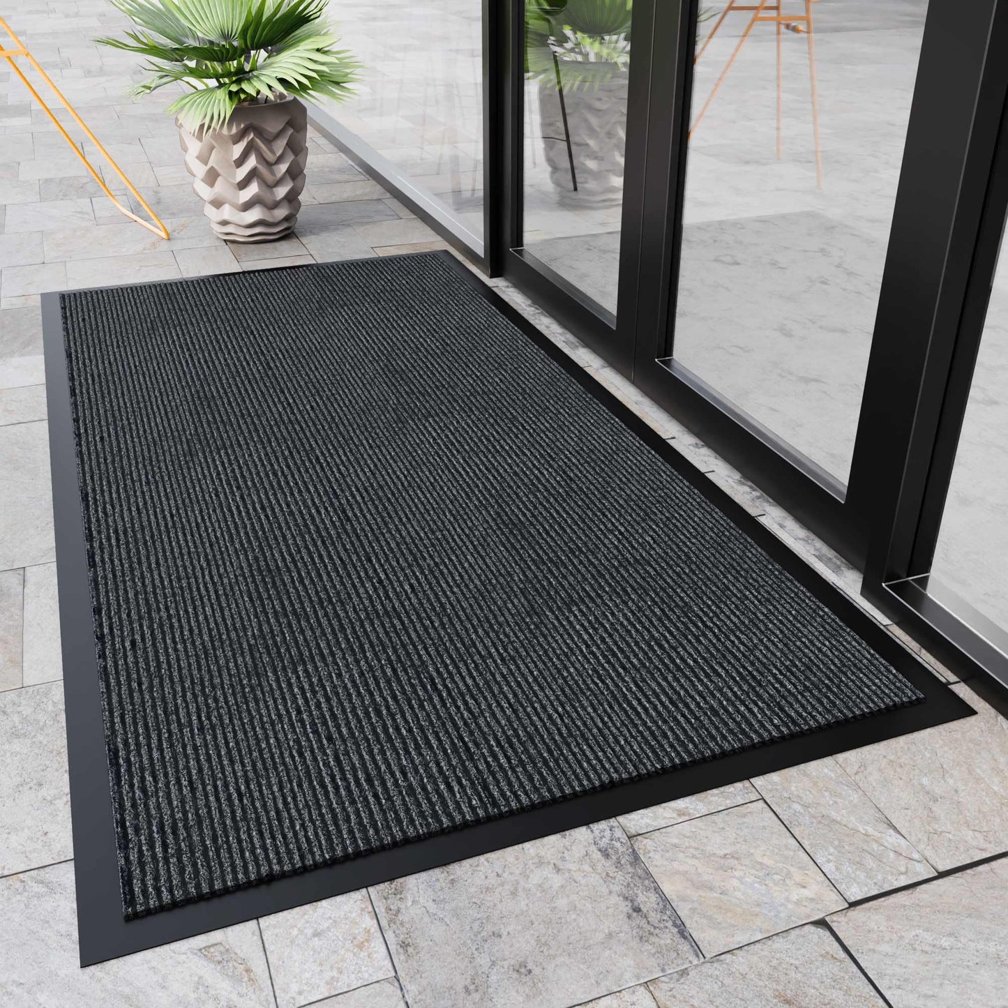 HOMEK Front Door Mat, 10' x 3' Commercial Floor Mat, Heavy Duty Welcome Mat, Rubber Backing Non Slip Doormat for Entryway, Grey