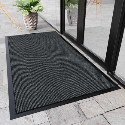 HOMEK Front Door Mat, 10' x 3' Commercial Floor Mat, Heavy Duty Welcome Mat, Rubber Backing Non Slip Doormat for Entryway, Grey