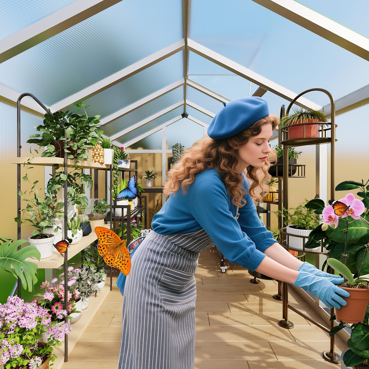 6X8FT Greenhouse, Aluminum Polycarbonate Outdoor Green House, Green Houses for Outside with Sliding Doors, Ajustable Roof Vent, Withstands Bad Weather for Garden, or Backyard, Silver