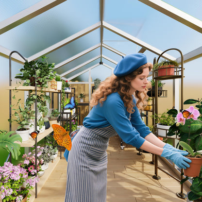 6X8FT Greenhouse, Aluminum Polycarbonate Outdoor Green House, Green Houses for Outside with Sliding Doors, Ajustable Roof Vent, Withstands Bad Weather for Garden, or Backyard, Silver