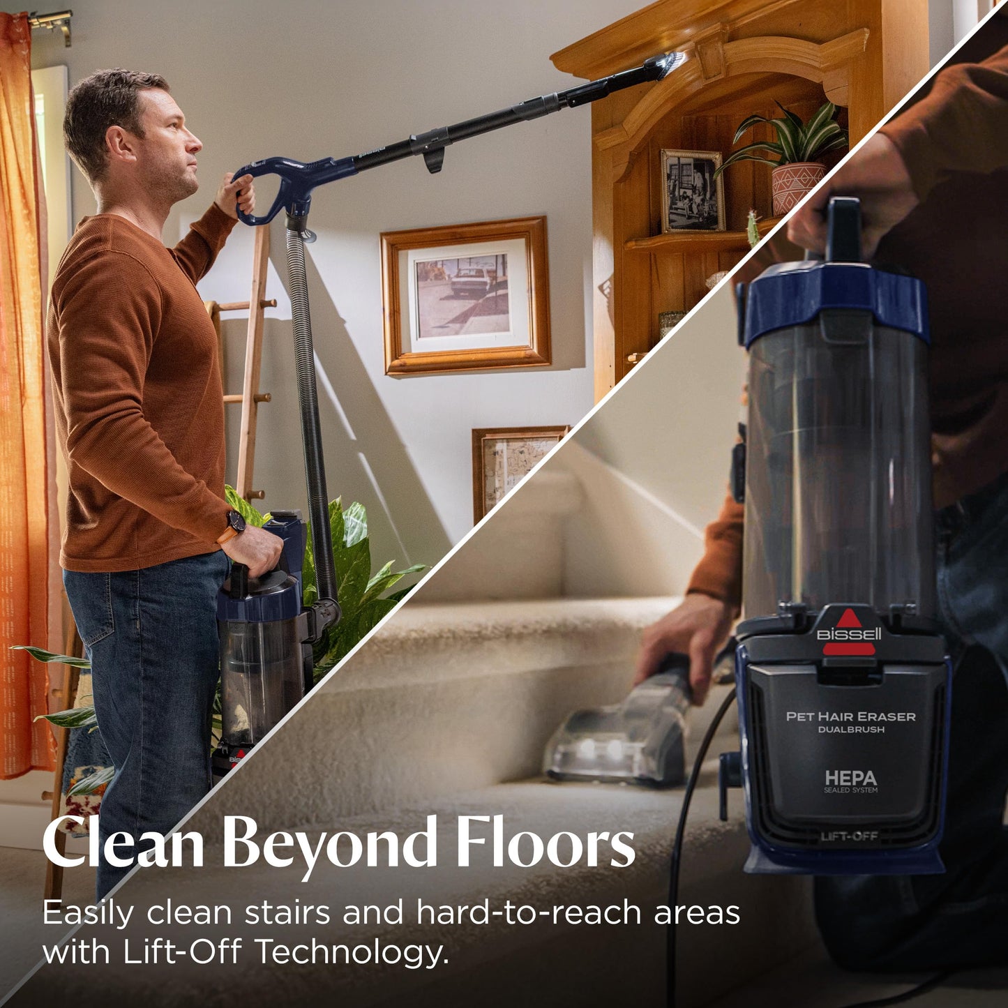 Bissell Pet Hair Eraser DualBrush Upright Vacuum with Two Brush Rolls, DualBrush Self-Cleaning Technology, HEPA Sealed Allergen System, Bright FurFinder Headlights, Lift-Off Pod, 42943