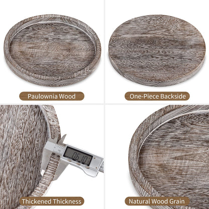 Hanobe Wood Candle Holders Trays: Round Candlestick Holder Pillar Stand for Table Centerpiece - Farmhouse Coffee Table Decor for Living Room Kitchen Counter, Rustic White