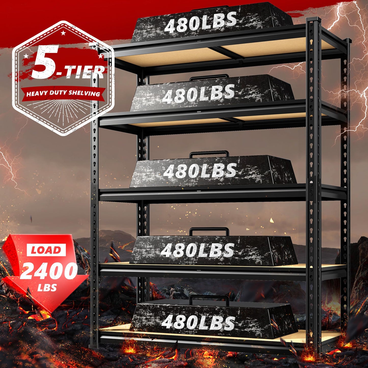 REIBII 2400LBS Garage Shelving Heavy Duty 5 Tier Storage Shelves Adjustable Garage Shelves, Utility Rack Shelf, Shelving Units for Storage Warehouse Pantry Closet, 35.5" W x 11.9" D x 72" H, 2 Pack
