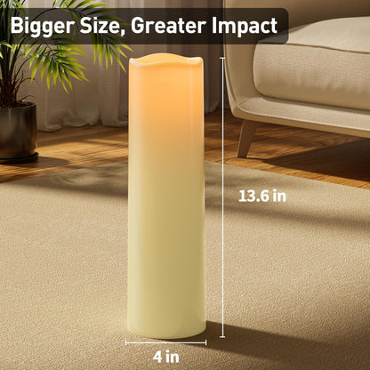 14"×4" Large Outdoor Flameless Candles with Remote Waterproof Battery Operated Candles with Timer LED Pillar Candles Flicking for Home Decoration Porch Wedding Fireplace Lantern, Ivory-Yellow