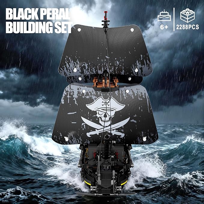 Pirate Ship Building Sets with LightsMOC Black Pearl Ships Building Blocks for AdultsPirate Boat Building ToysCollectible for Home DecorValentine Day Birthday Gift for Boys 8-14(2288Pcs)