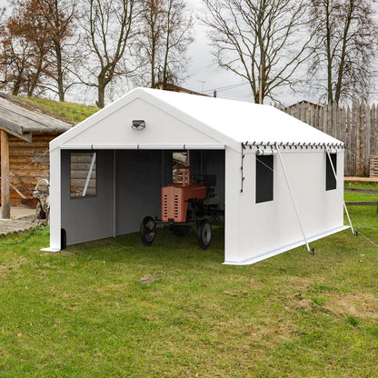 Benass 13x25 FT Heavy Duty Carport Canopy, Drive-Through Portable Garage with Roll-up Doors, Screened Windows, Removable Sidewalls, All-Weather Waterproof Shelter for SUV, Boat & Outdoor Storage