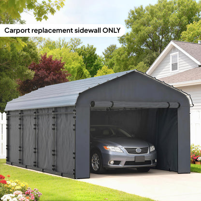 Outsunny Carport Replacement Sidewall Panels Set of 4 for 10' x 15' Carports, UPF50+ Waterproof PE Tarp Replacement Side Wall Cover with Zipper Door, Top Cover and Frame Not Included, Dark Gray