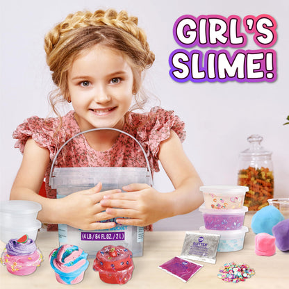4 LB Huge Glassy Clear Slime Bucket Toy for Kids, FunKidz 64 FL OZ Premade Big Crystal Slime Pack Gift with 29 Sets Add-ins Jumbo Slime Kit for Girls Boys Party Present
