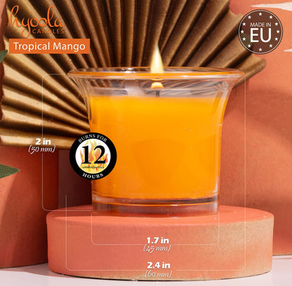Hyoola Clear Cup Scented Votive Candles - Tropical Mango - 12 Hour Burn Time - 4 Pack - European Made
