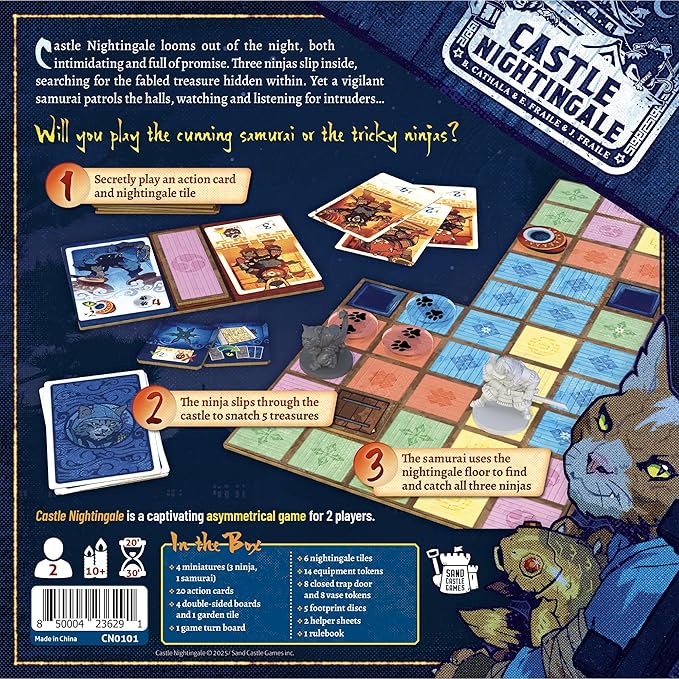 Castle Nightingale Board Game - Stealth Ninja vs. Samurai Strategy Game with Modular Boards Miniatures &amp Action Cards Competitive Asymmetric Gameplay Ages 10+ 2 Players 30 Minutes