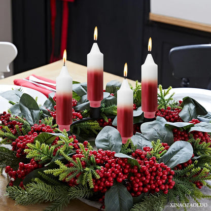 Christmas Metallic Red Candle 5 Inch Short Smokeless Taper Candles 4 Pack Unscented Dinner Candle for Christmas Dinner