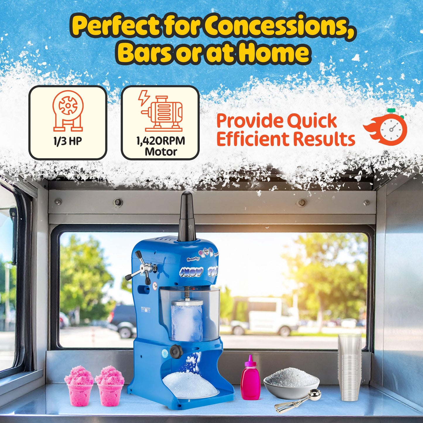 Snow Cone Machine - Electric Block Ice Shaver and Snow Cone Maker with Adjustable Blades for Parties, Events, and More by Great Northern Popcorn