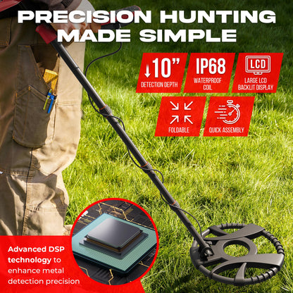 RipTic Metal Detector for Adults with Pin Pointer - Waterproof Metal Detector, Pinpointer with 5 Modes, Headphones, Bag, Dagger,Adults Professional, Beach, ip68 Coil,Gold Detector