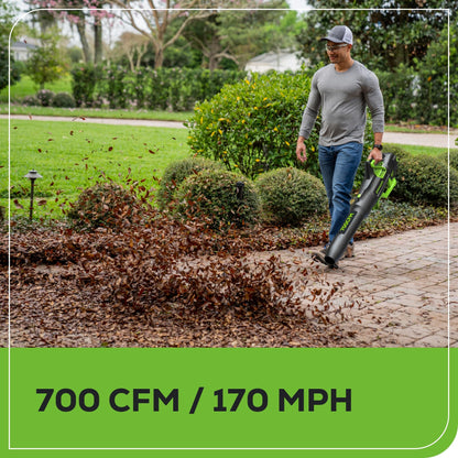 Greenworks 80V (700 CFM / 170 MPH) Brushless Cordless Leaf Blower (Turbo Button, Cruise Control, 26 CC Gas Equivalent), 2.5Ah Battery (200 Wh Max) + Rapid Charger
