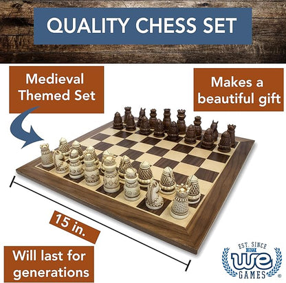 WE Games Medieval Themed Chess Set - Wooden Chess Board with Intricate Polystone Chess Pieces Chess Sets for Adults 15 in.