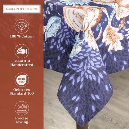 Maison d' Hermine Table Cloth Rectangle Table 100% Cotton 60 x 120 Inches Fall Tablecloth Reusable Everyday Use for Thanksgiving Christmas Decorations Dining Farmhouse Party (Pumpkin Blues)