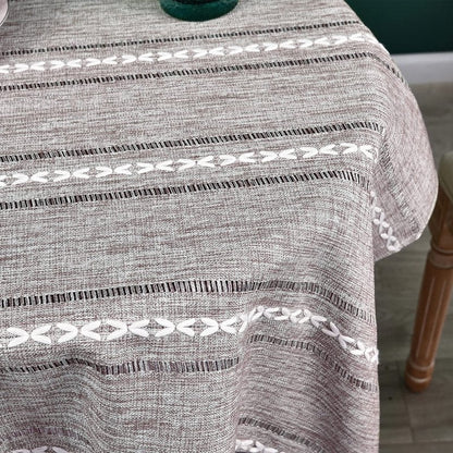 NEWISHER Rustic Farmhouse Embroidered Small Square Tablecloth Jacquard Striped Table Cloth Linen Texture Washable Fabric Side Table Cover Kitchen Dining Home Decoration (Coffee, 36x36 inch)