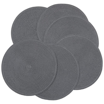 SHACOS Round Placemats Set of 6 Washable 15 inch Round Table Mats Cotton Polyester Woven Braided Place Mats for Dining Table (Charcoal Gray, 6)