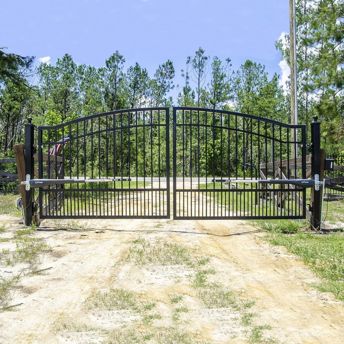 Mighty Mule Gate Opener, Solar and Smart Ready, Heavy Duty Automatic Gate Opener, Gates up to 18ft or 850lb Per Gate Leaf, Dual Gate Opener - Estate, Upgraded, MM572W-EST-A