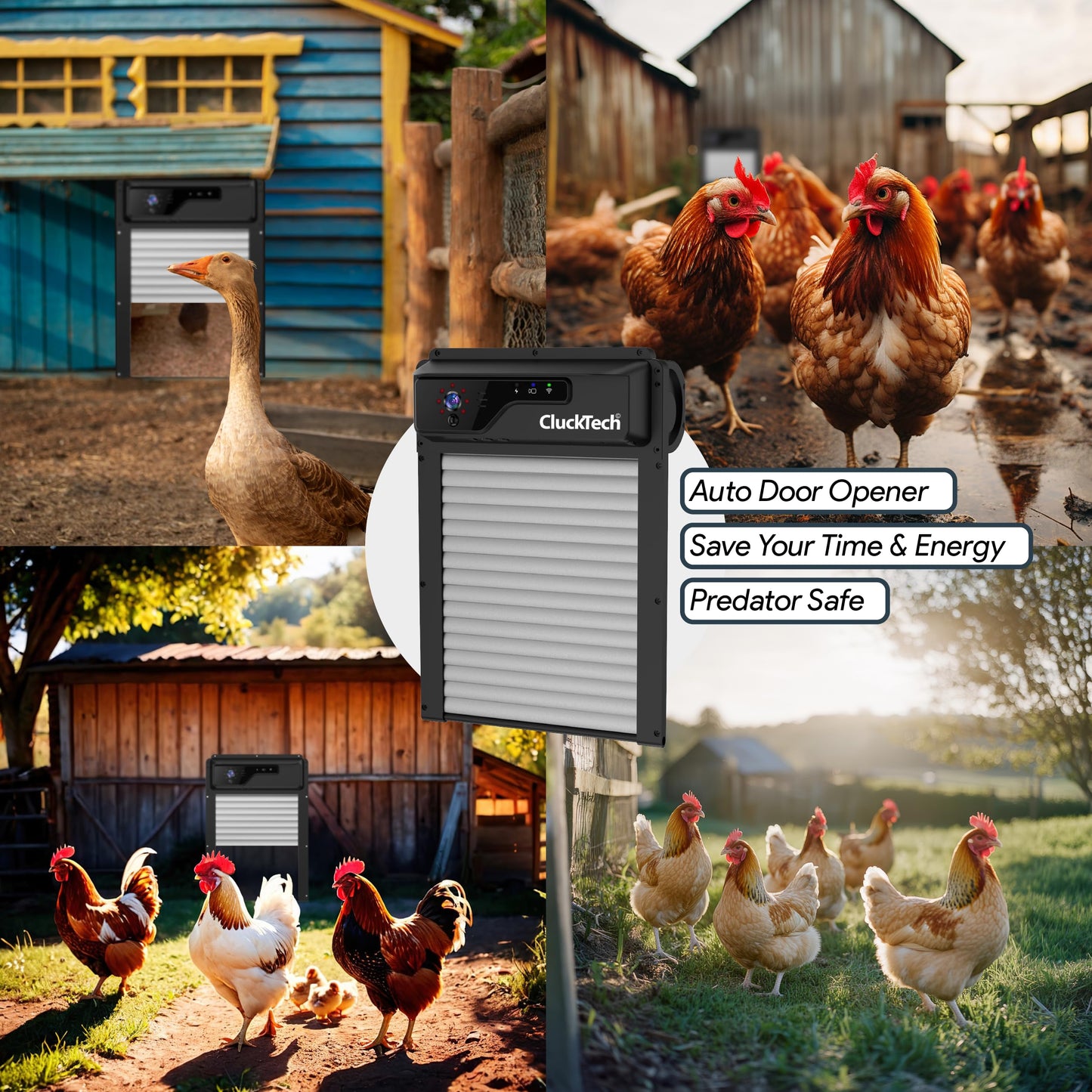 Automatic Chicken Coop Door with 1080p Camera - Solar Powered - 5000mAh Battery - App Remote Control and Opener with Timer - Auto Open/Close - Heavy Duty - Night Vision - Alarm Drive
