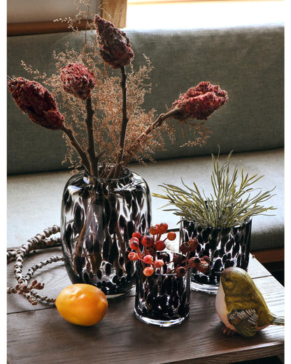 CONVIVA Glass Vase and Candle Holder Set, 3-Piece,Modern Fall Decor Table Centerpiece Thanksgiving Christmas Day Gift Idea,Flower Vase Black Tortoise Pattern