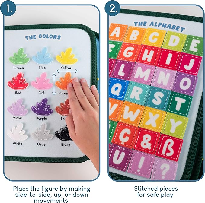 BONNYCO Busy Board for 1 Year Old Animals. Montessori Busy Book for Toddlers 1-3 2-4 Felt Quiet Book Baby. Montessori Toys Toddler Learning Toys for Travel Airplane Car. Educational Activity Board
