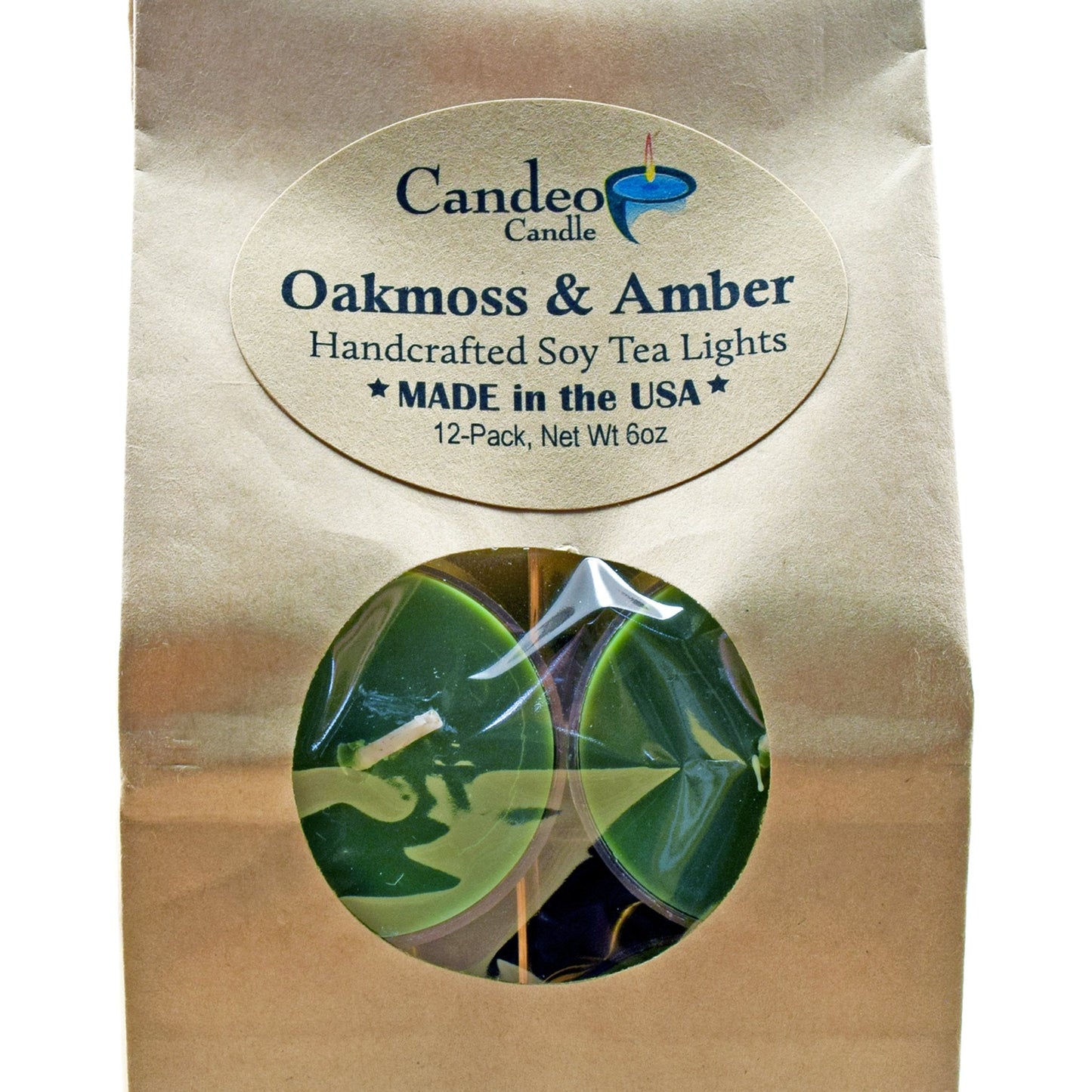 Oakmoss & Amber Scented - Soy Tealight Candles, 12 Pack - Green Tealight Candles - Highly Scented - Made with Soy Wax - Handmade in The USA - Candeo Candle - Summer Scents