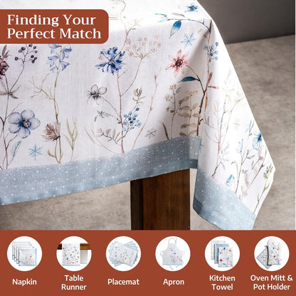 Maison d' Hermine Table Cloth Rectangle Table 100% Cotton 60 x 90 Inches Fall Tablecloth Reusable Everyday Use for Thanksgiving Christmas Decorations Dining Farmhouse Party (Ice Florals)