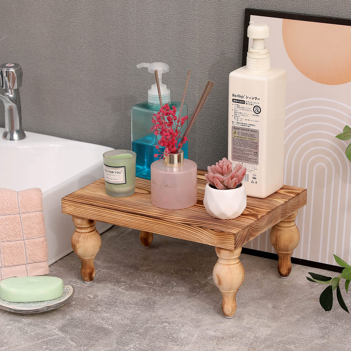 Elynice Decorative Wood Risers for Display - 12 x 9 x 5.5 Wood Pedestal Stand Table for Farmhouse Decor, Kitchen Counter Display - Wooden Kitchen Soap Tray