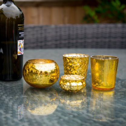 Insideretail Mercury Glass Tea Light Holders, Vertical-with Distressed Yellow Foil, 7cm, Set of 12