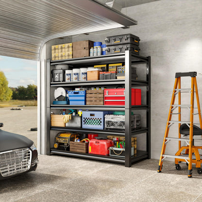Welfiya 72" H Garage Shelving,5-Tier Heavy Duty Shelving Unit,3000LBS Adjustable Metal Storage Shelves,Storage Rack Units for Industrie,Shed,Warehouse,Basement,Black,47.3" W x 23.6" D x 72" H