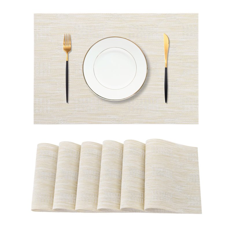 Leetaltree Wheat Placemats Set of 6 - Heat Resistant Non-Slip Place mats for Dining Table, Washable Durable PVC Vinyl Woven Table Mats（Wheat, 6）