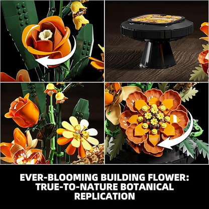 Flower Bouquet Building Blocks Set Artificial Flowers Toys Botanical Collection DIY Unique Home&ampOffice Bonsai Decoration Adults Teen Girls for BirthdayChristmas Holiday